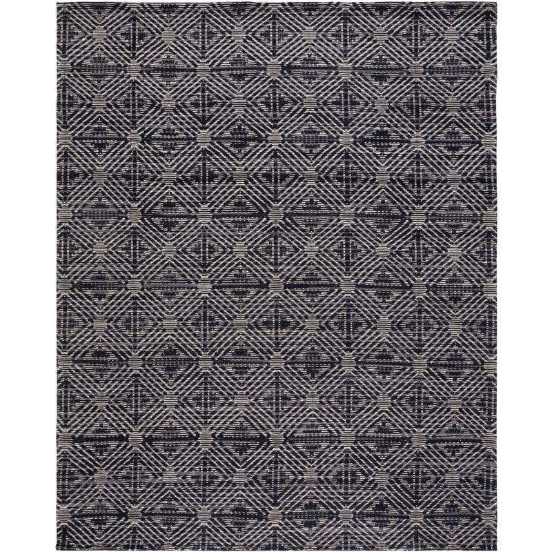 Handmade Black Geometric Wool 6' x 9' Flat Woven Rug