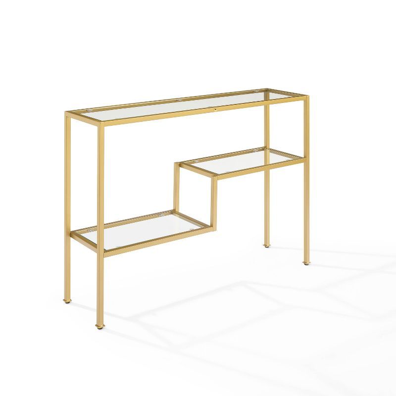 Gold and Clear Glass Industrial Console Table with Storage