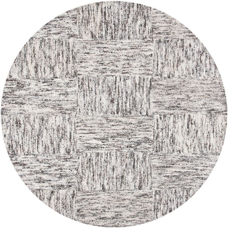 Ivory Charcoal Abstract Hand-Tufted Wool Round Rug - 6'