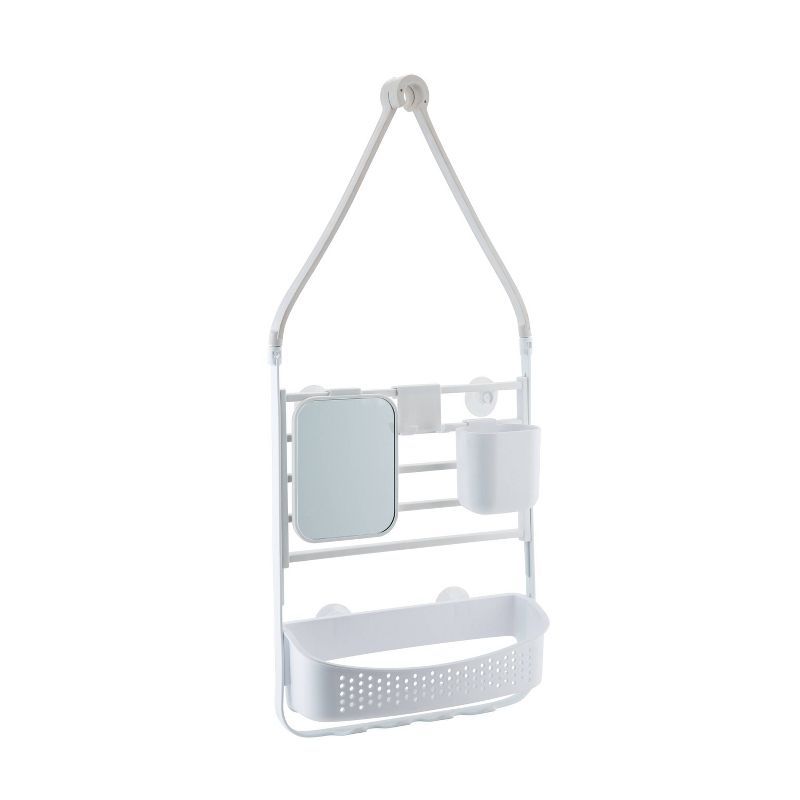 White Adjustable Plastic Shower Caddy with Suction Mount