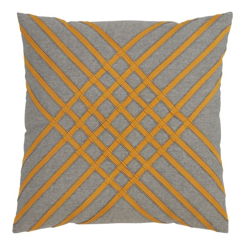 Blue-Grey Cotton Down-Filled Cross Hatch Square Pillow