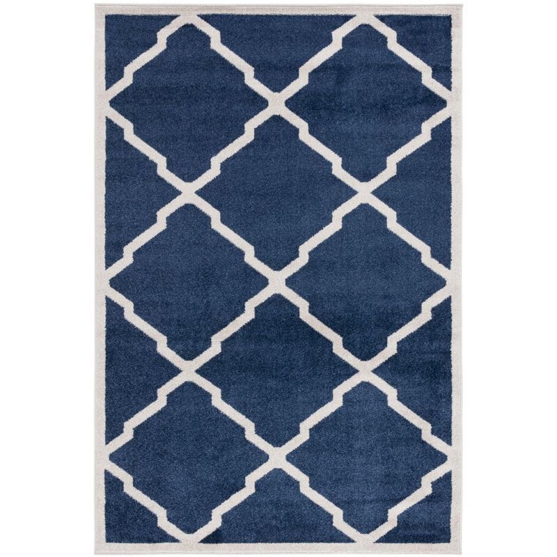 Navy and Beige Geometric Synthetic 5' x 8' Area Rug