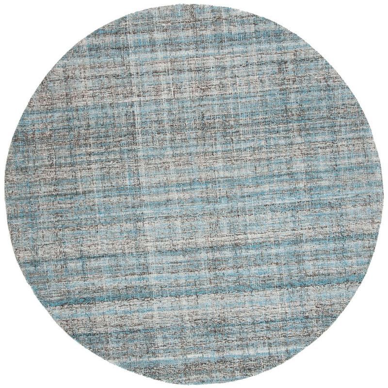 Round Blue and Gray Tufted Wool Area Rug