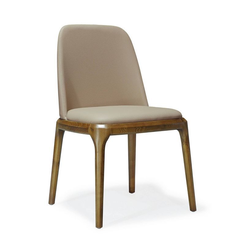 Tan Faux Leather Parsons Dining Chair with Walnut Wood Legs