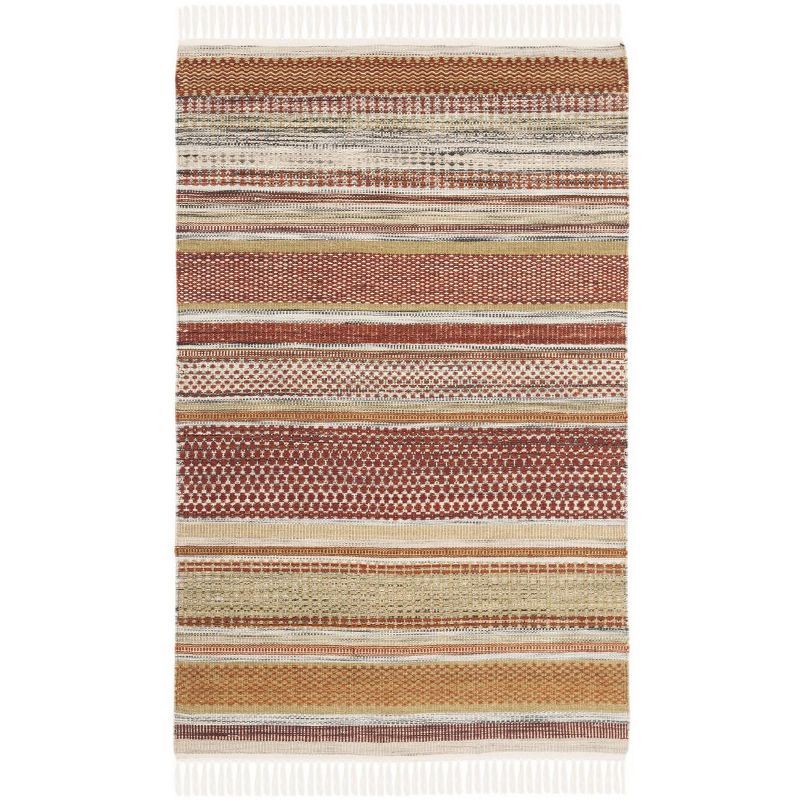 Handmade Red and Beige Wool Striped Kilim Rug