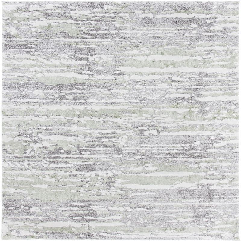 Gray and Green Abstract Hand-knotted Square Area Rug