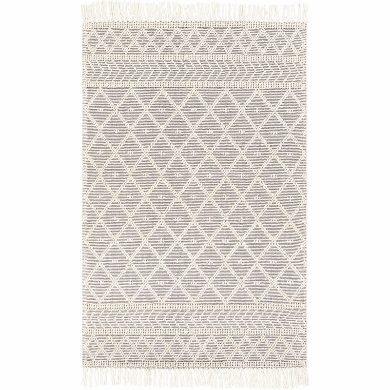 Ivory and Charcoal Handwoven Wool Cotton 5' x 7'6" Area Rug