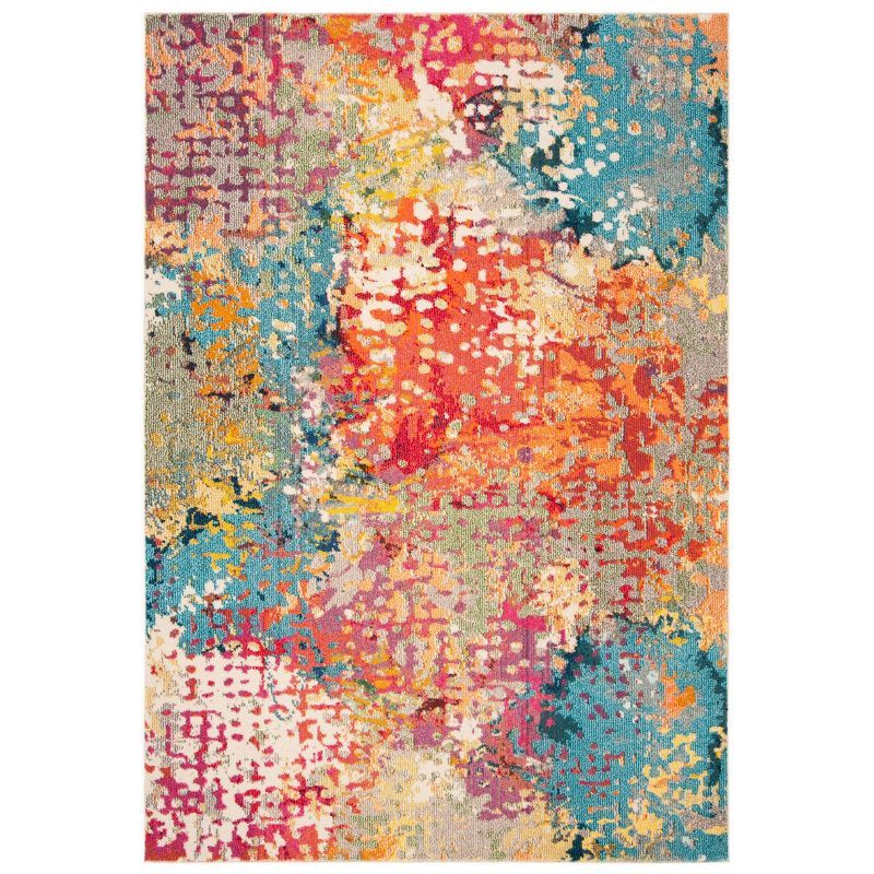 Ivory and Multicolor Synthetic Flat Woven Area Rug