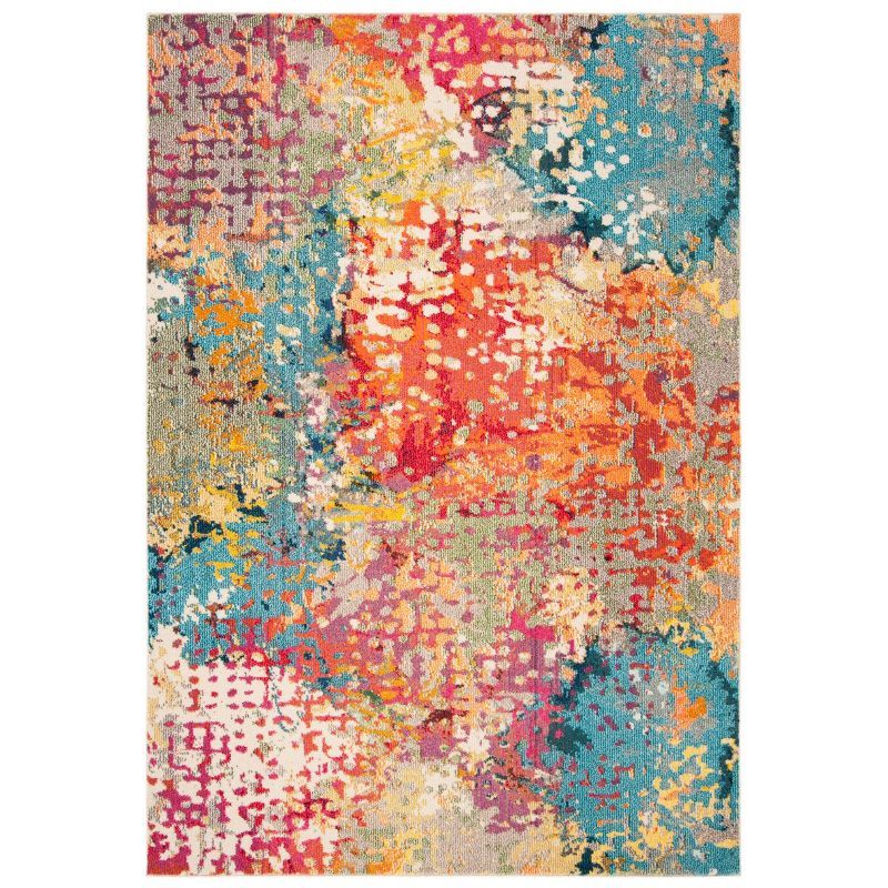 Ivory and Multicolor Hand-knotted Synthetic Area Rug