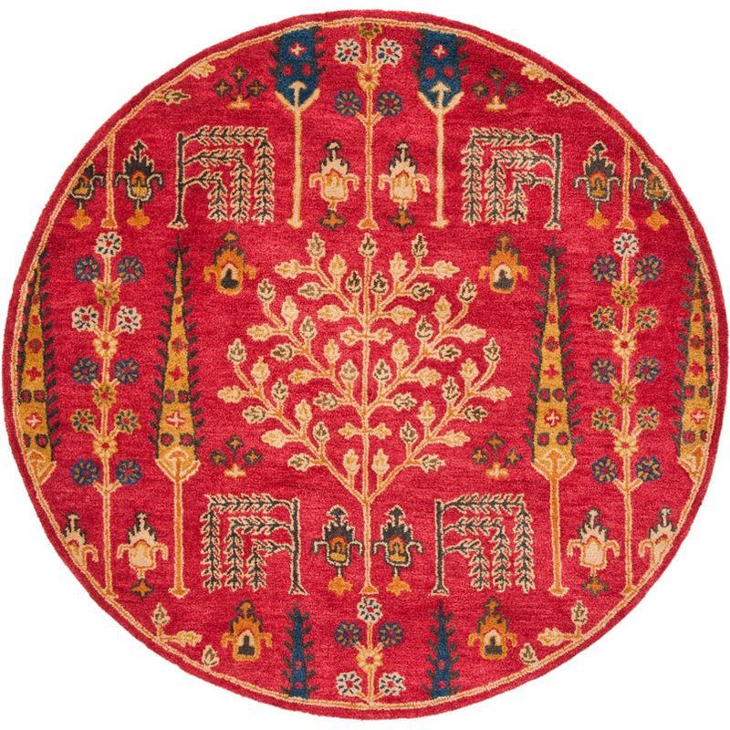 Handmade Red Wool Round Tufted Area Rug, 6'