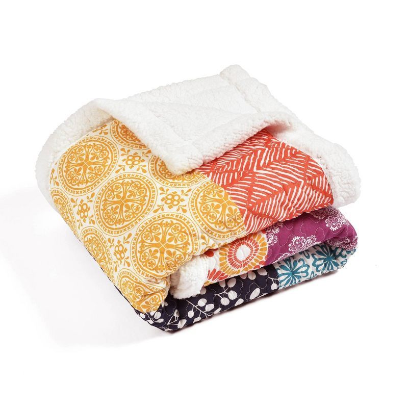 Fuchsia Orange Bohemian Stripe Reversible Sherpa Throw Blanket