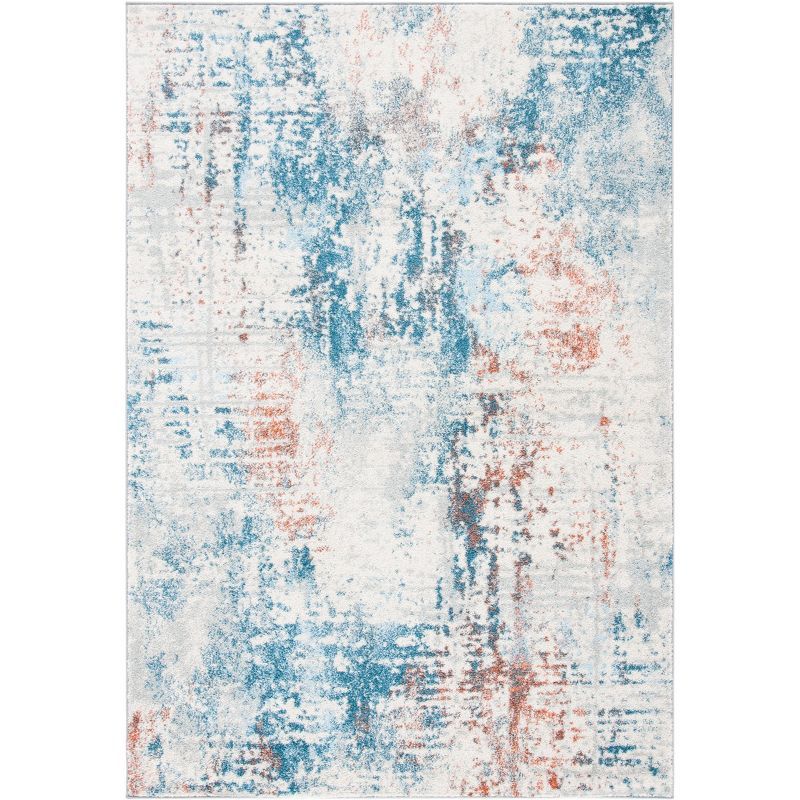 Ivory and Dark Blue Abstract 6' x 9' Washable Rug