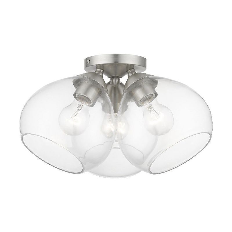 Catania Brushed Nickel 3-Light Semi-Flush Mount with Clear Glass