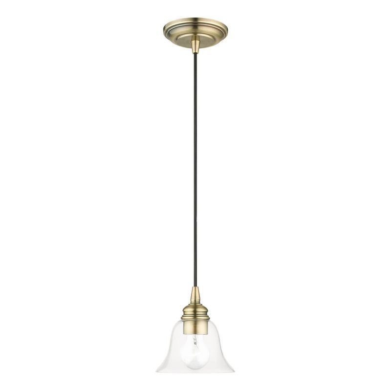 Transitional Hand-Blown Clear Glass Pendant in Antique Brass