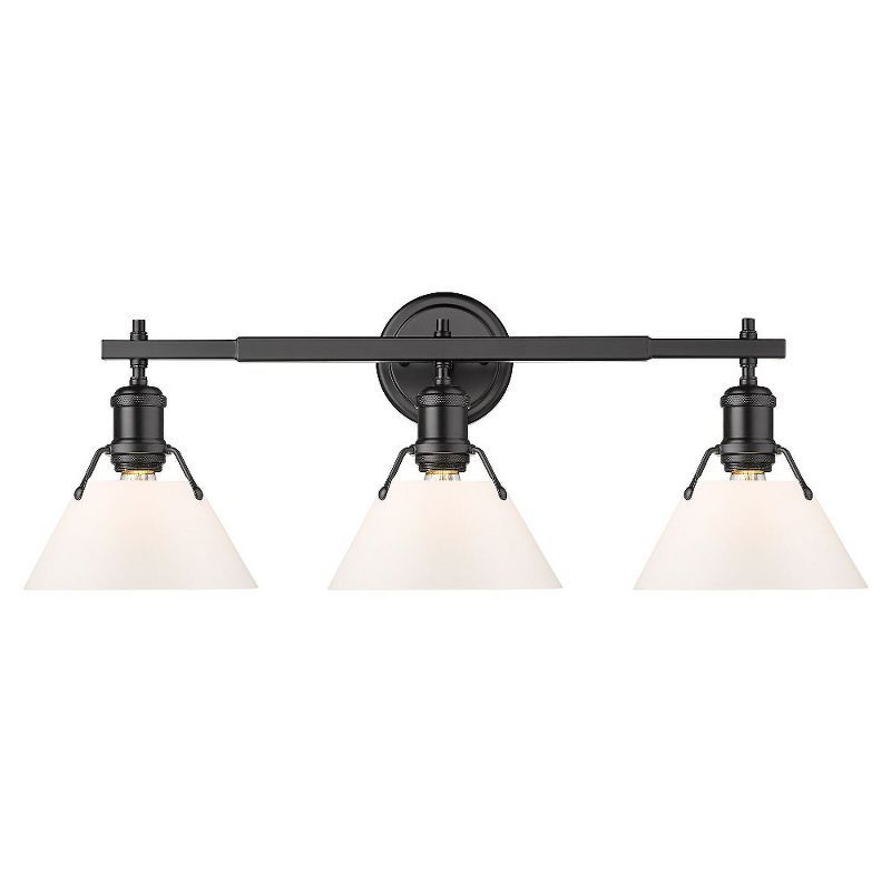 Matte Black Transitional 3-Light Vanity Fixture with Opal Glass Shades