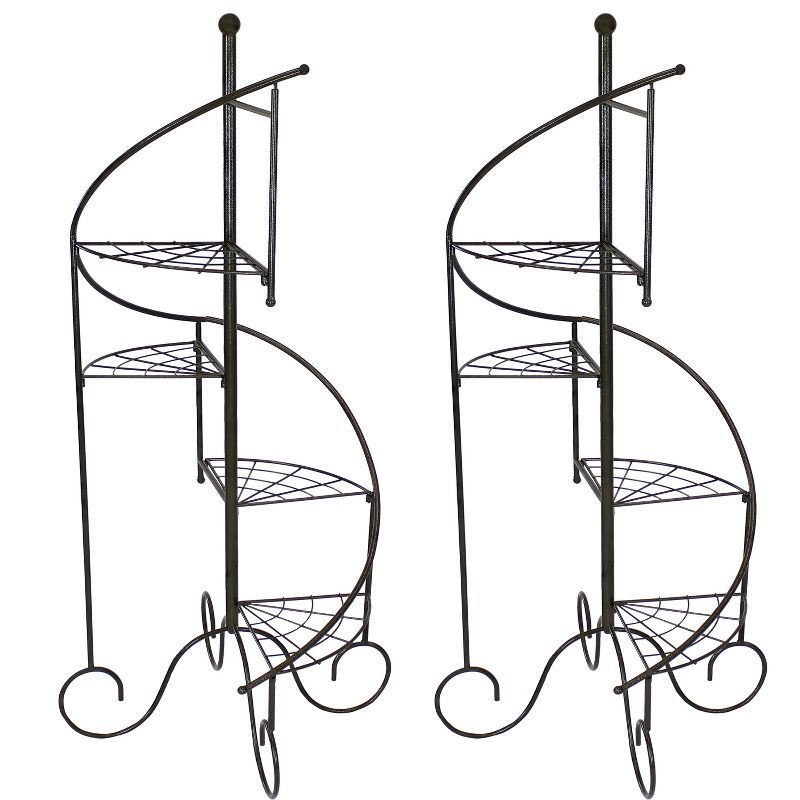 56" Black Iron 4-Tier Spiral Staircase Plant Stand Set