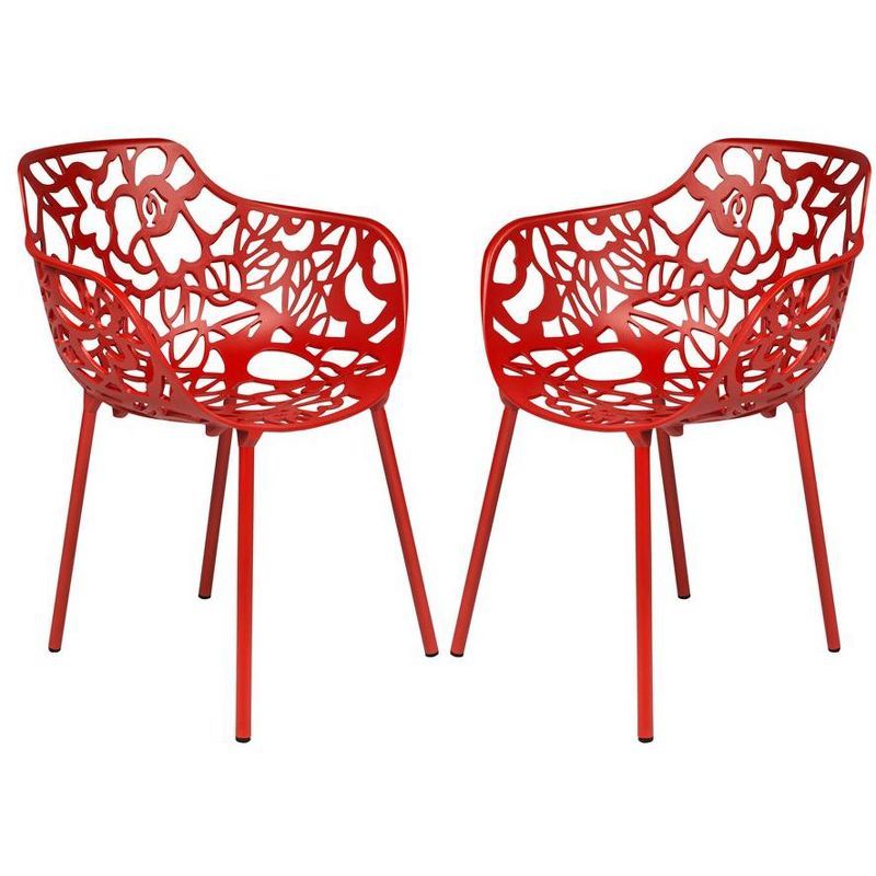 Modern Devon Red Aluminum Outdoor Dining Armchair, Set of 2