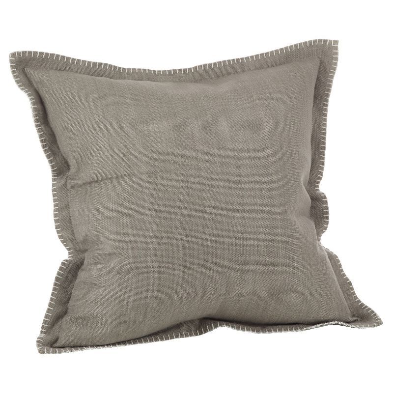 Gray 20" Square Whip Stitched Cotton Throw Pillow