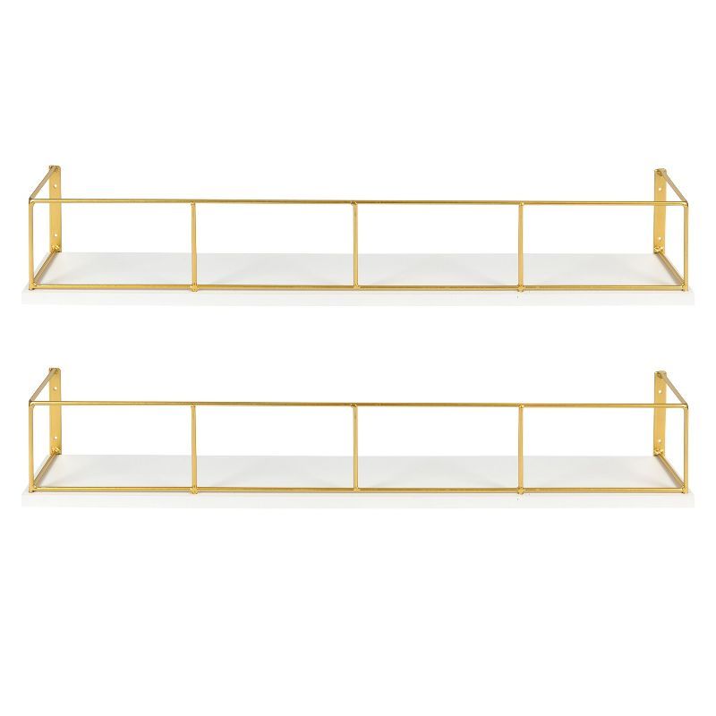 Chic Modern White and Gold Wood-Metal 24" Floating Shelves, 2-Pack