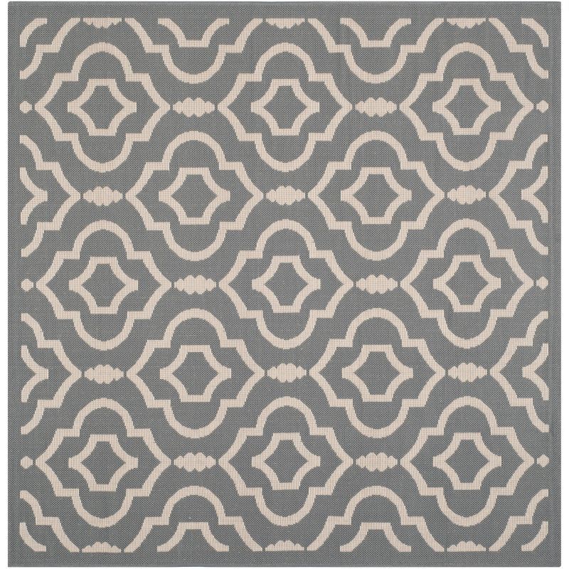 Anthracite and Beige Geometric Square Outdoor Area Rug