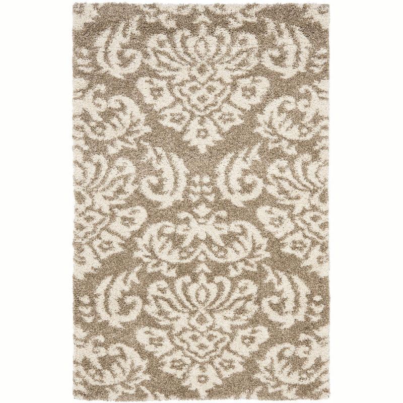 Cozy Damask Beige & Cream 2'3" x 4' Synthetic Shag Rug