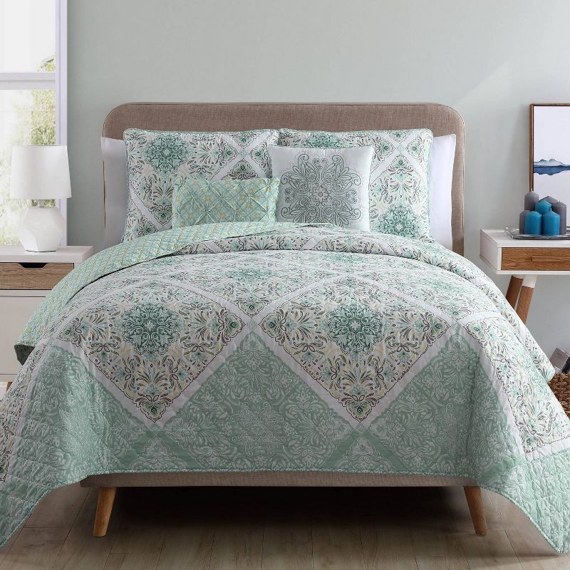 Aqua Reversible Microfiber Full Quilt Set