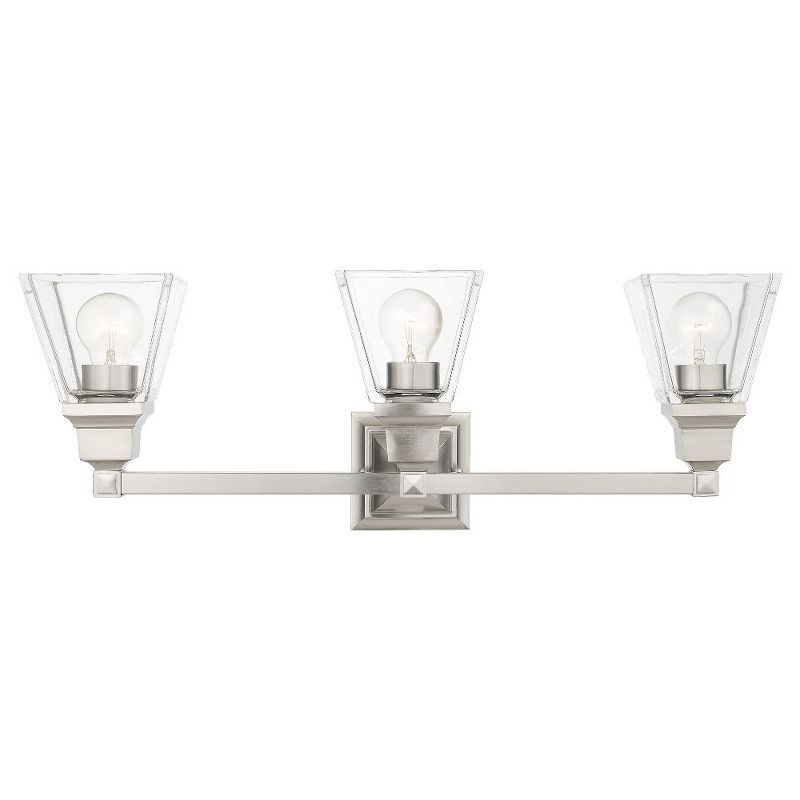 Brushed Nickel 3-Light Vanity with Clear Glass Shades