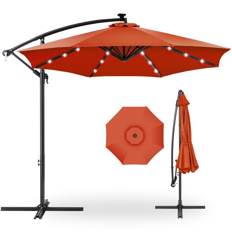 10ft Rust Solar LED Offset Hanging Patio Umbrella with Adjustable Tilt