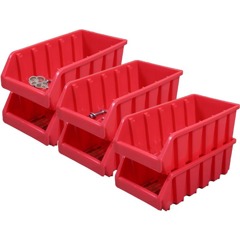 Red Plastic Stackable Storage Bins for Kids, Set of 6