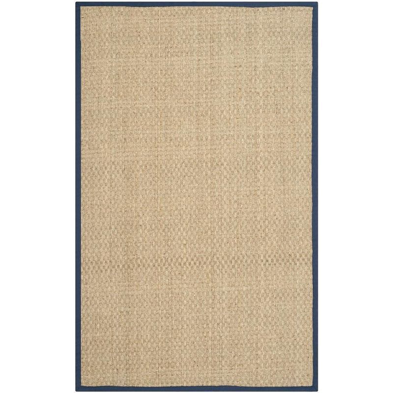 Coastal Charm Natural & Blue Hand-Knotted Cotton Area Rug, 5' x 8'