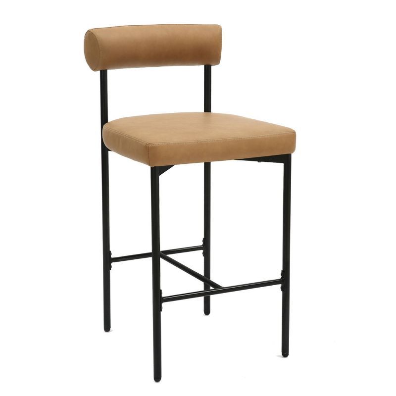 Dahlia Brown Faux Leather Counter Height Barstools with Metal Legs, Set of 4