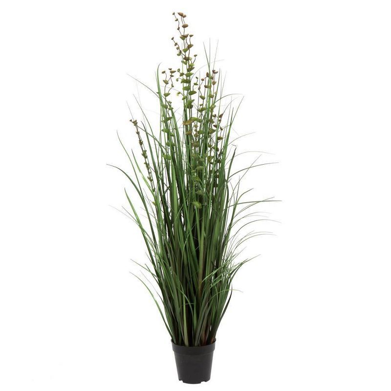 48" Green Faux Grass and Eucalyptus in Black Plastic Pot