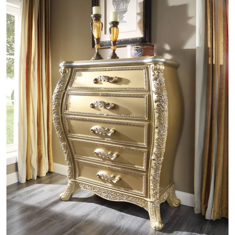 Gold 46" Glam Wood Composite 5-Drawer Chest with Felt Lined Drawers