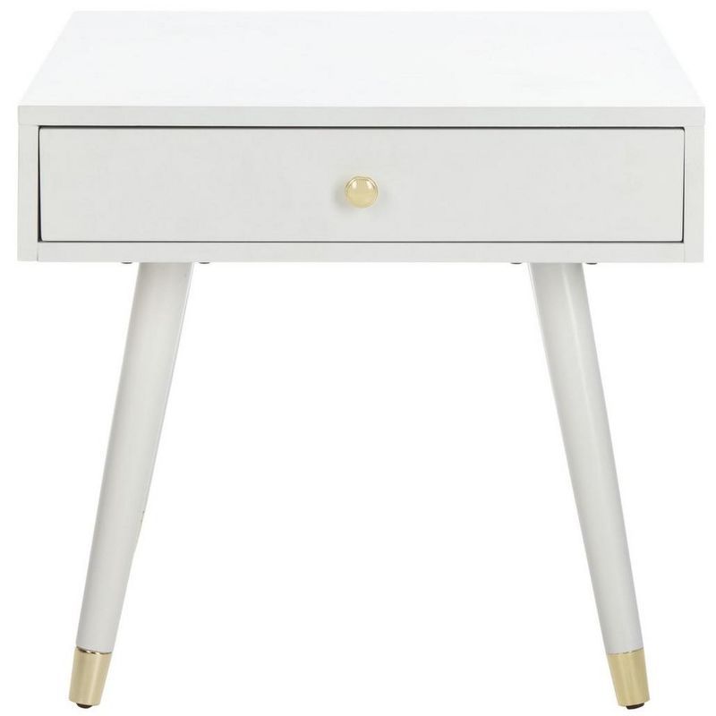 White and Gold Rectangular Wood End Table with Storage