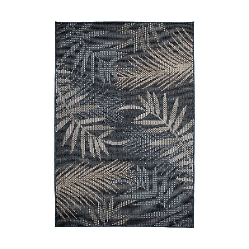 Blue and Beige Synthetic Floral Rectangular 5' x 7' Area Rug