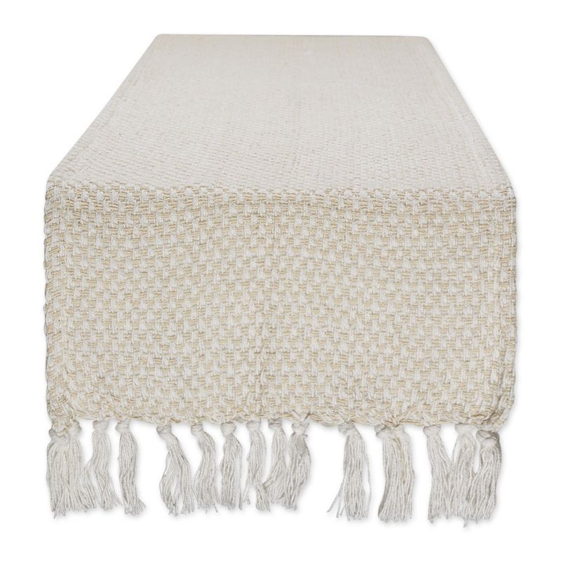 Natural Textured Cotton Table Runner with Fringed Edges, 15" x 72"