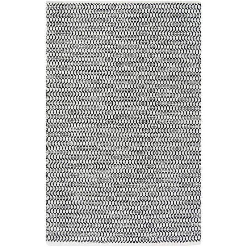 Ivory and Black Hand-Woven Cotton Wool Blend Area Rug, 5' x 8'