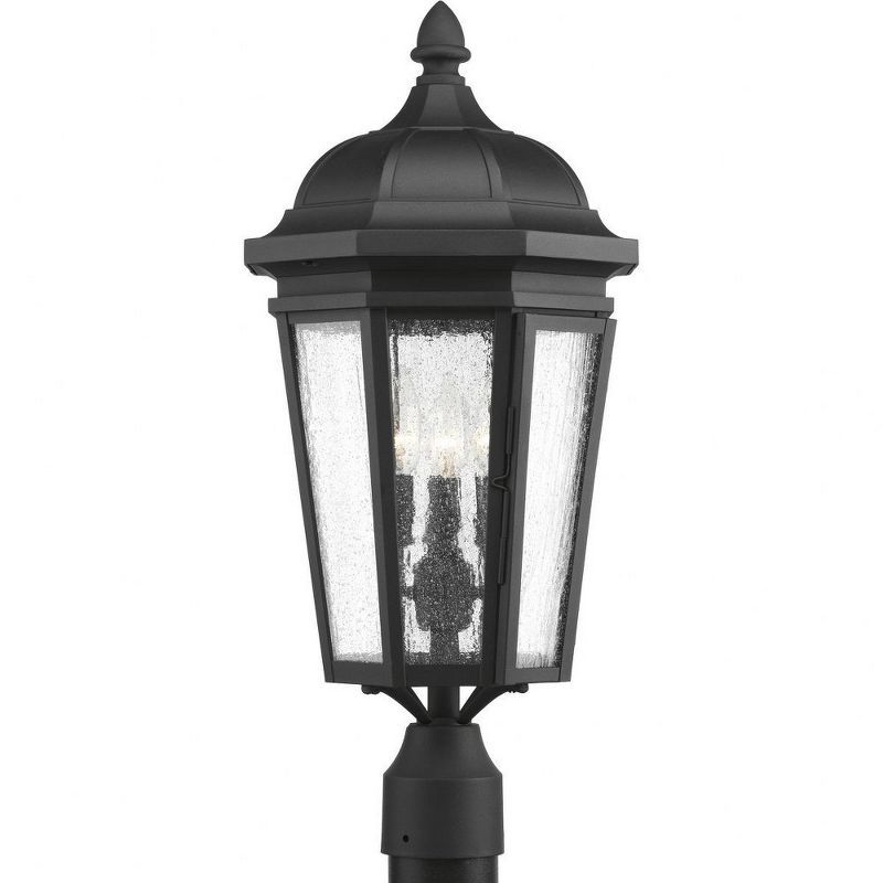 Verdae Black Three-Light Post Lantern with Clear Seeded Glass