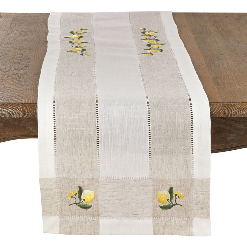 Ivory Lemon Embroidery Hemstitch Table Runner, 15" x 70"