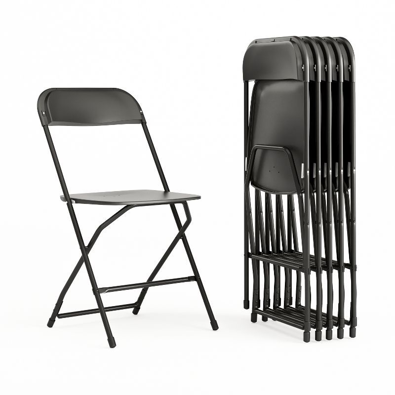 Black Plastic Folding Event Chairs with Steel Frame, Set of 6