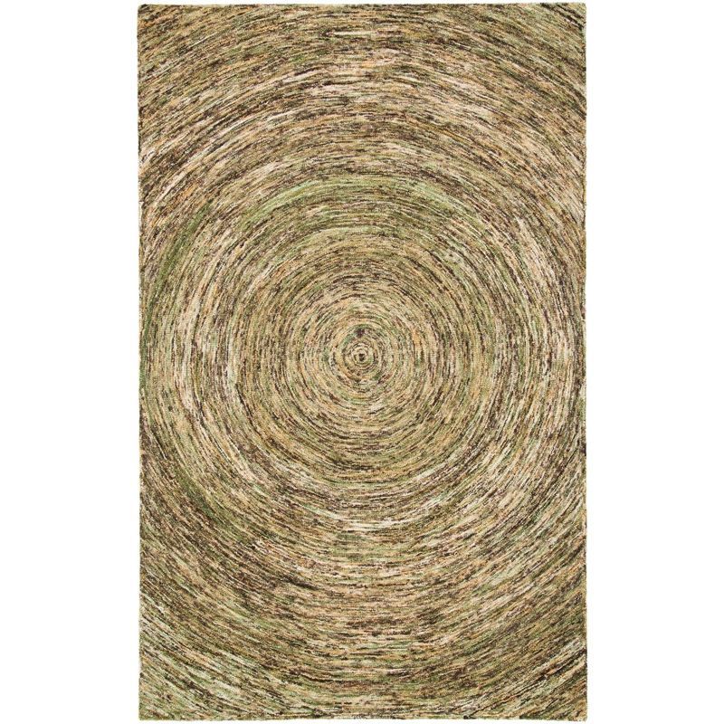 Green Hand-Tufted Wool Round Area Rug, 4' x 6'