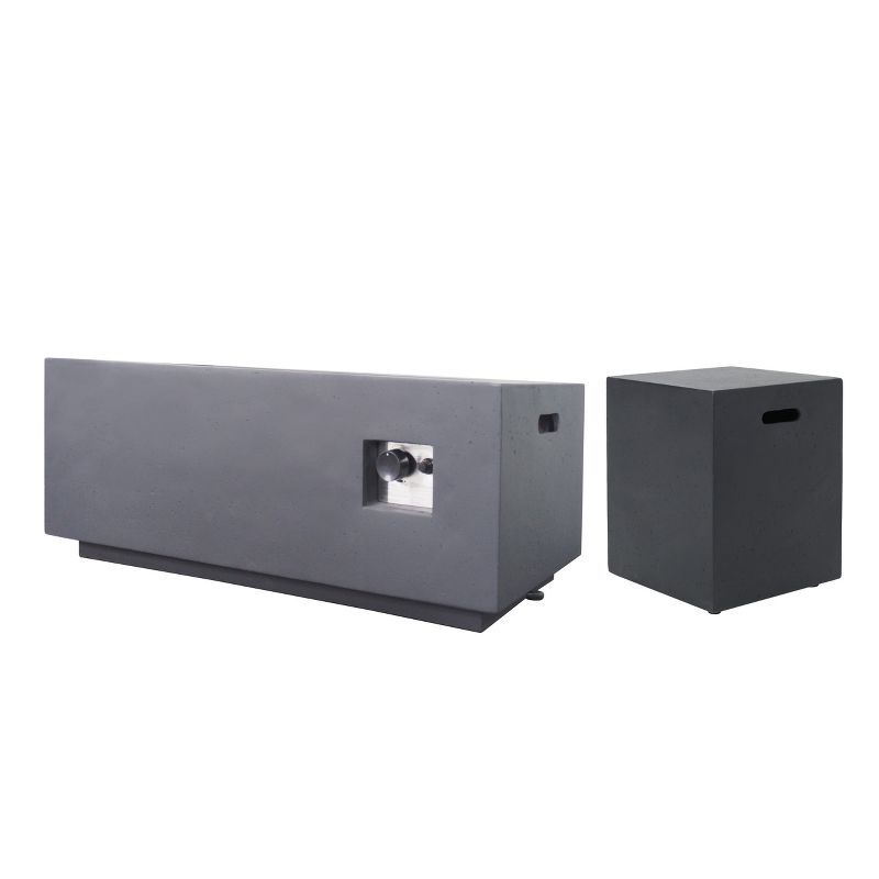 Dark Gray Rectangular Concrete Gas Fire Pit Table with Tank Holder