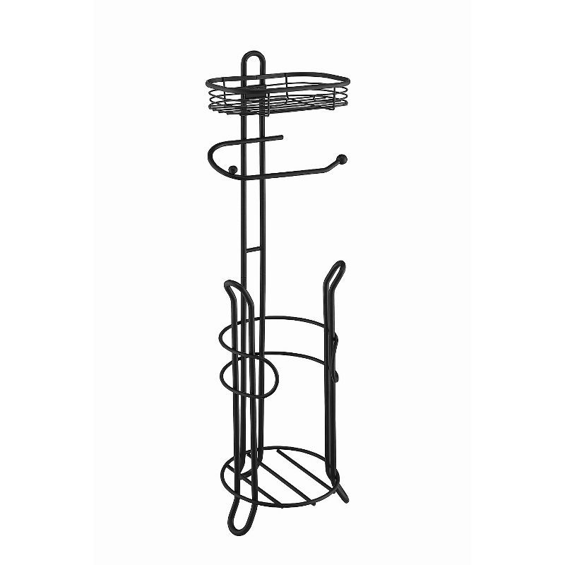 Black Metal Freestanding Toilet Paper Holder with Storage Basket
