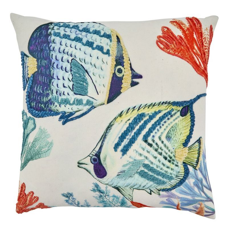 Tropical Fish Embroidered 20" Square Poly Filled Pillow