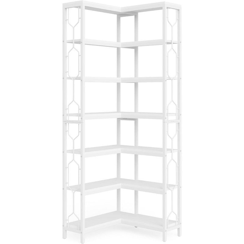 White 7-Tier Adjustable Corner Bookshelf with Metal Frame