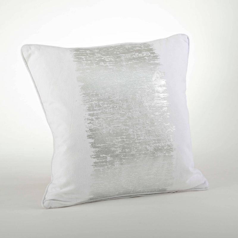 Medium Silver Abstract Foil Feather Filled Throw Pillow