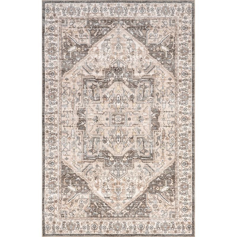 Elegant Gray Medallion 4' x 6' Easy-Care Synthetic Area Rug