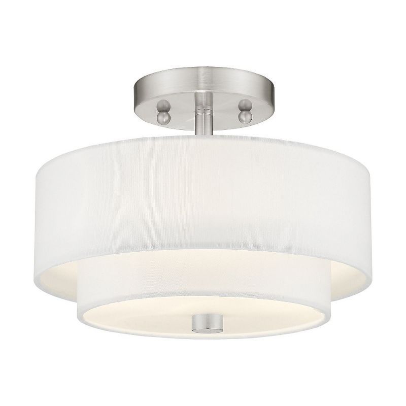 Claremont Brushed Nickel 2-Light Semi-Flush Mount with Off-White Drum Shade