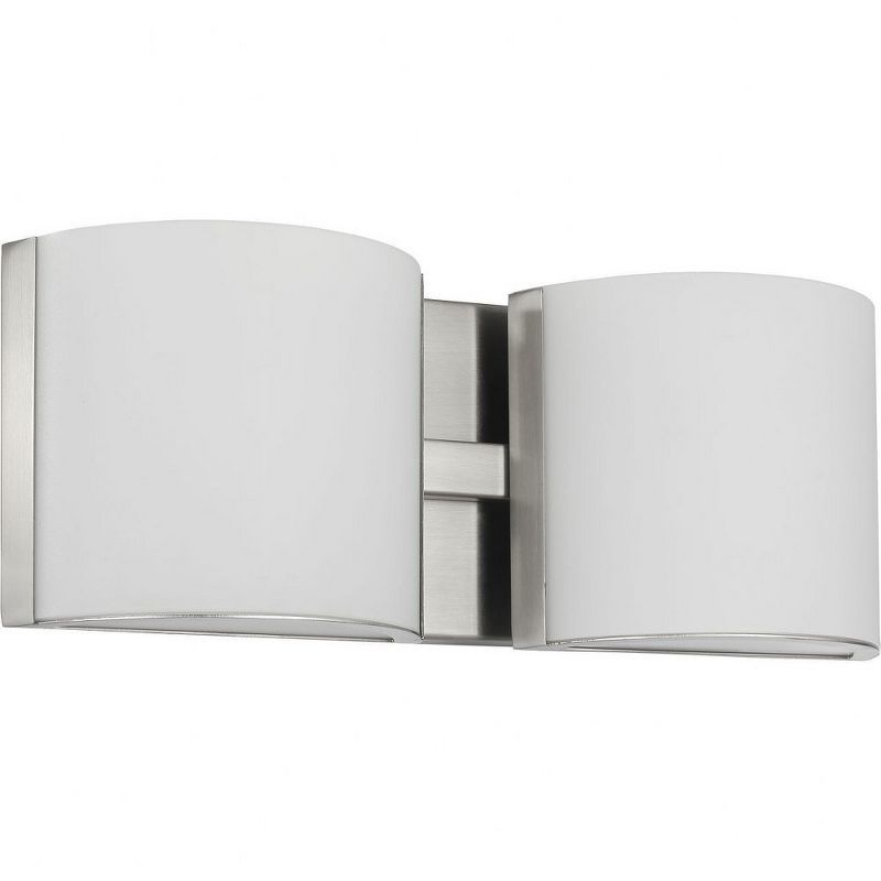 Brushed Nickel Two-Light LED Bath Fixture with Etched Glass Shades