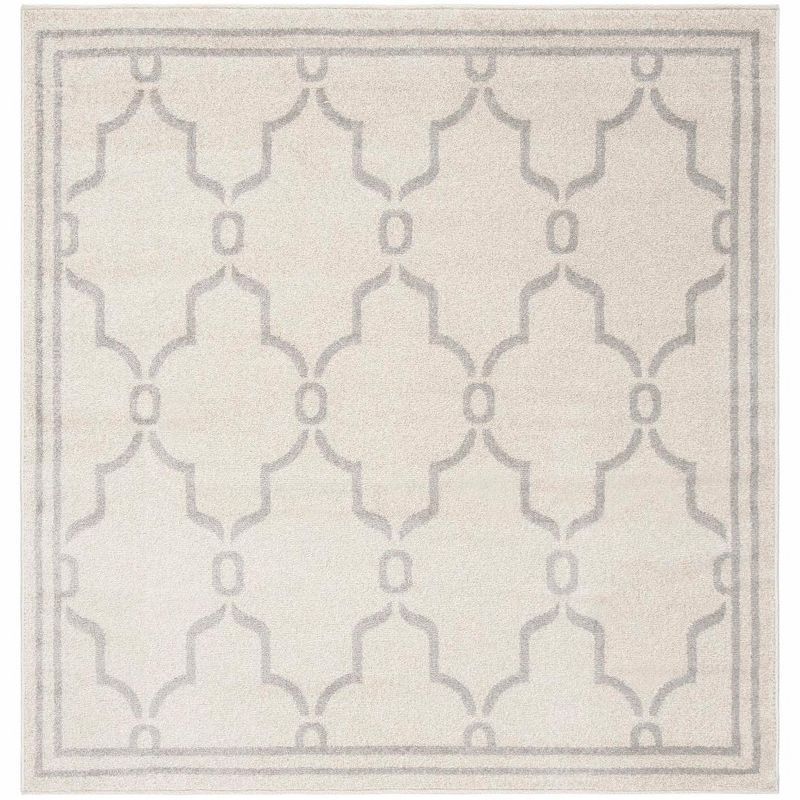 Ivory and Light Grey Square Geometric Area Rug